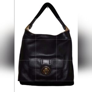 Michael Kors Pushlock Black Shoulder Bag with Gold Accents
